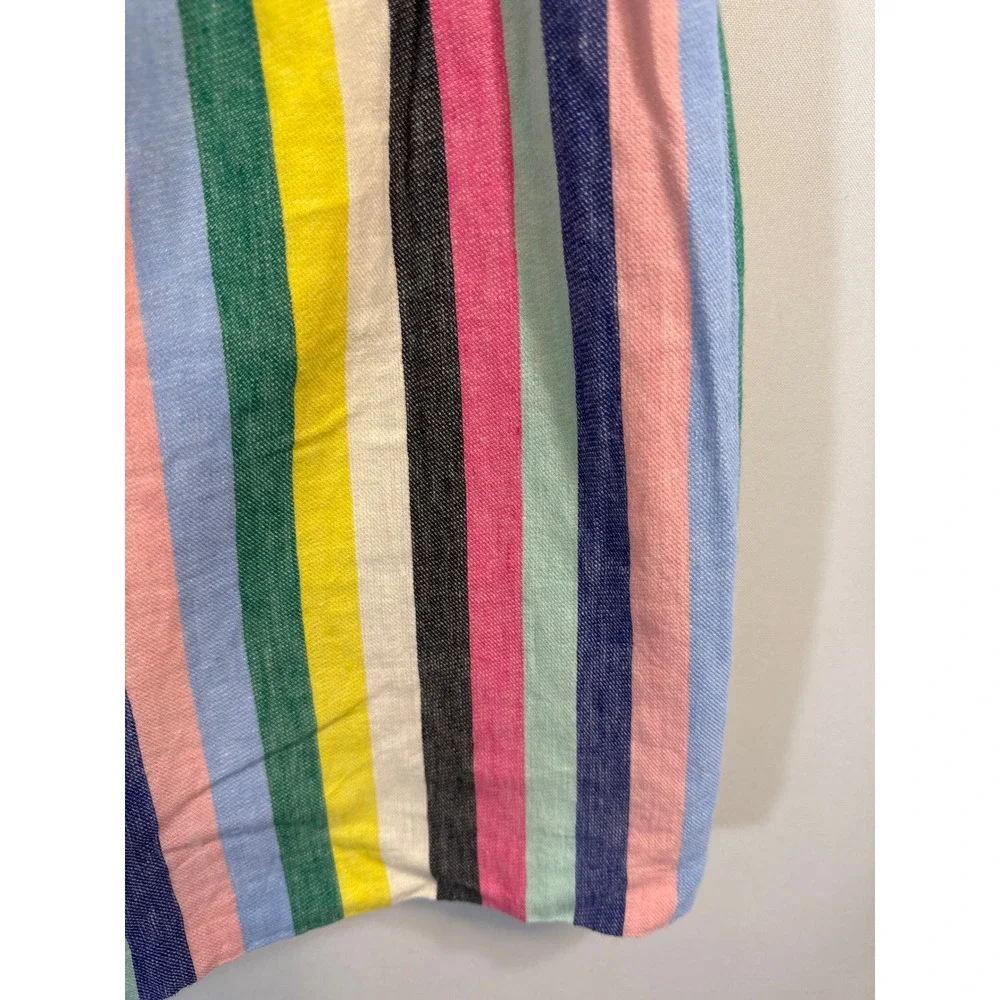 J.Crew Rainbow Striped Linen‎ Cotton Paper bag Mini Skirt Size 2 Retro Coastal